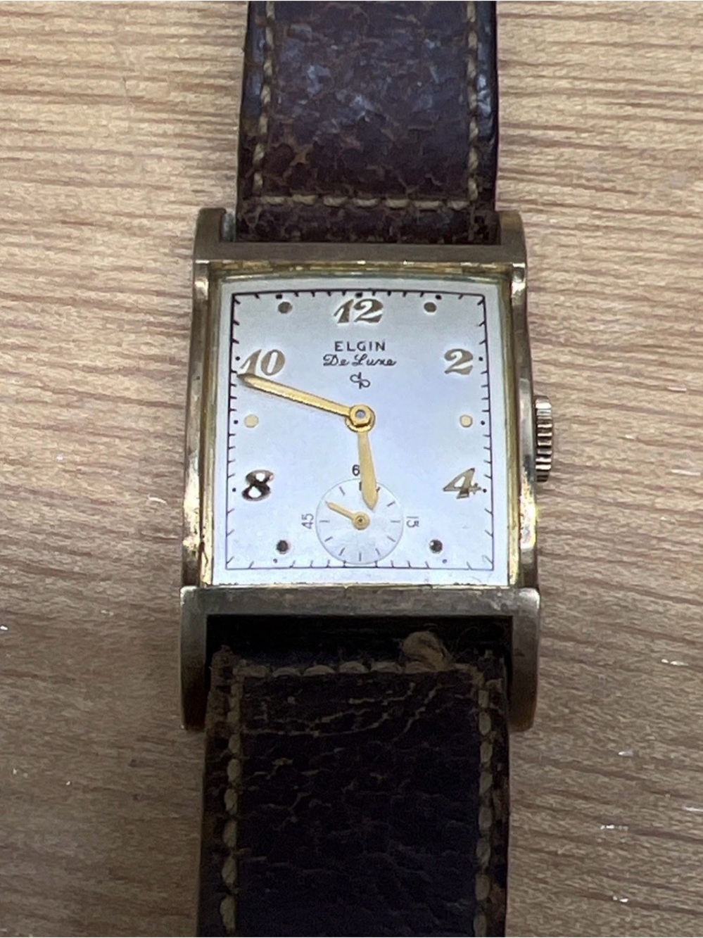 Vintage 1940's Elgin Deluxe 624 10k Rolled Gold Mens Tank Watch